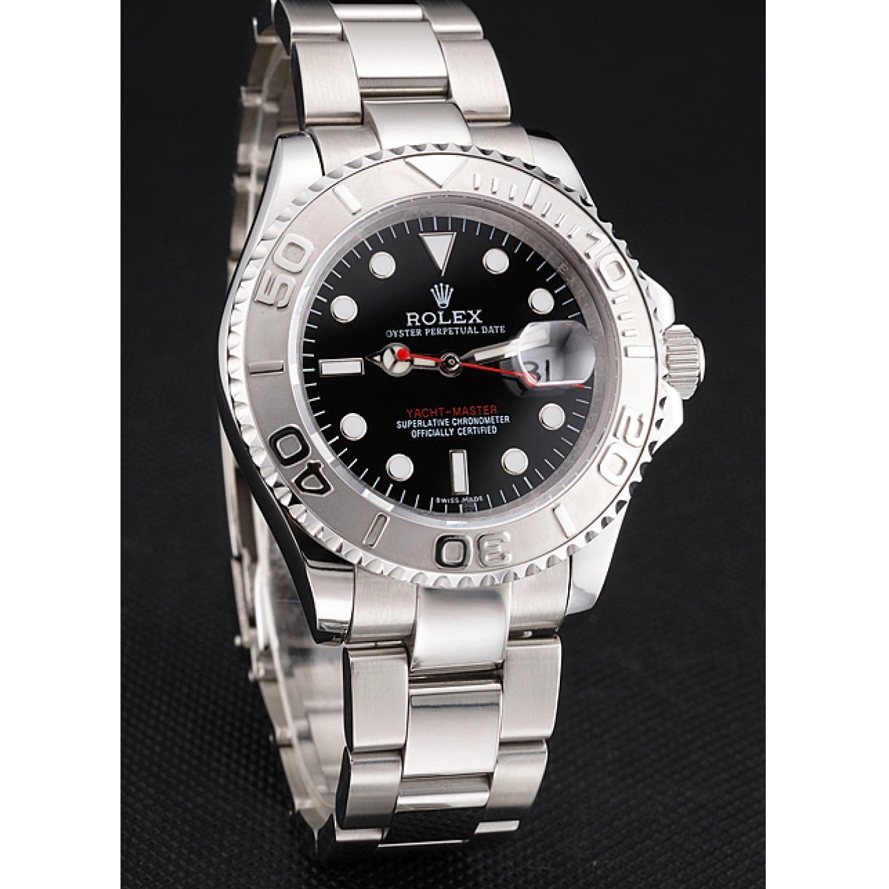 AAA replica watch Case Bracelet Dial Stainless Rolex Black Yacht-Master Swiss Steel And 0628